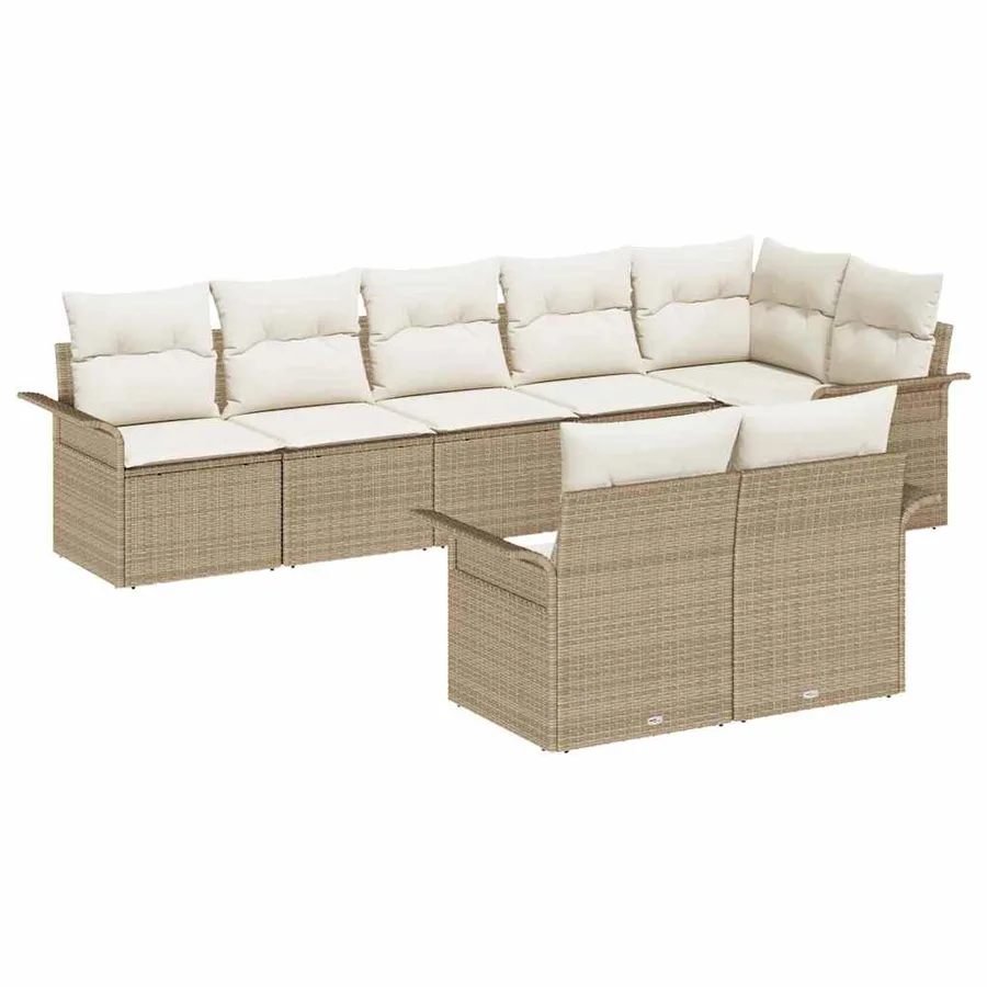 Ensemble de canapé de jardin avec coussin 8 pcs Beige polyrotin - 2