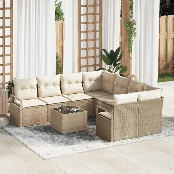 Ensemble de Canapés avec coussin 9 pcs Beige et crème polyrotin