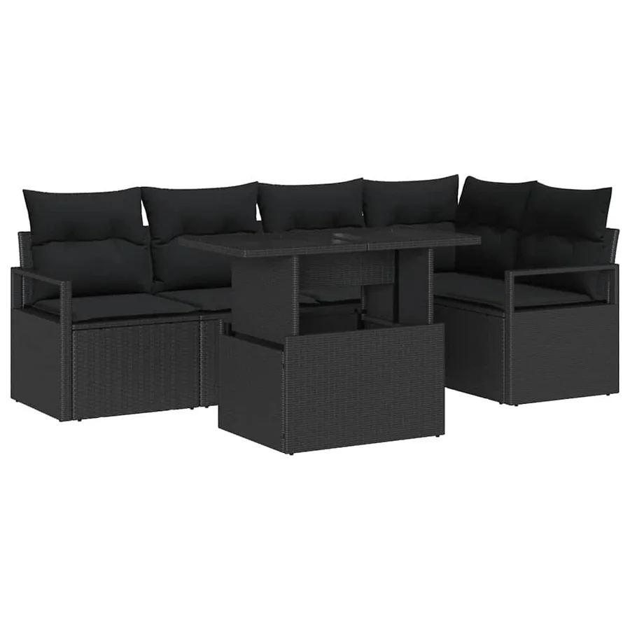 Ensemble de canapé de jardin avec coussin 6 pcs Noir polyrotin - 2