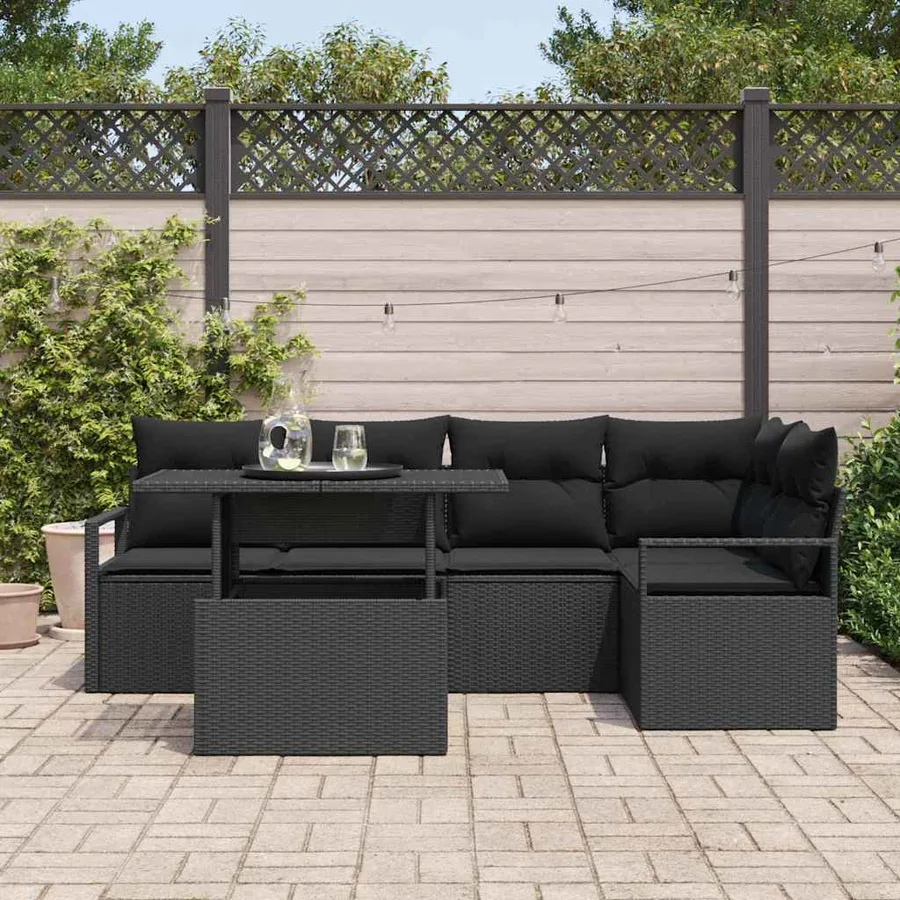 Ensemble de canapé de jardin avec coussin 6 pcs Noir polyrotin - 3