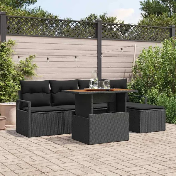 Ensemble de canapé de jardin 6 pcs Noir et Marron