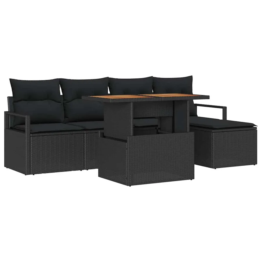 Ensemble de canapé de jardin 6 pcs Noir et Marron - 2