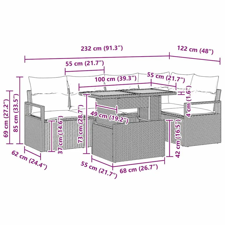 Ensemble de canapé de jardin 6 pc 5-Nombre de places - 11
