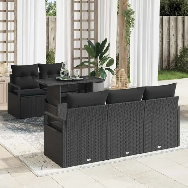 Ensemble de canapé de jardin avec stockage 6 pcs Noir polyrotin