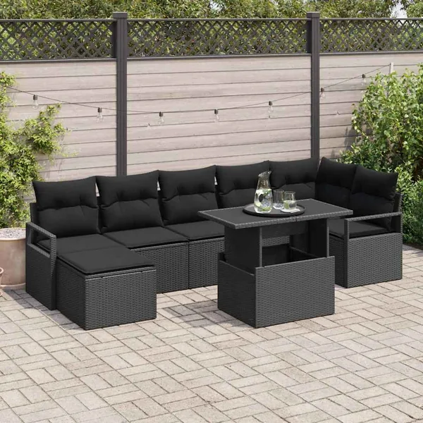 Ensemble de canapé de jardin avec stockage 8 pcs Noir polyrotin