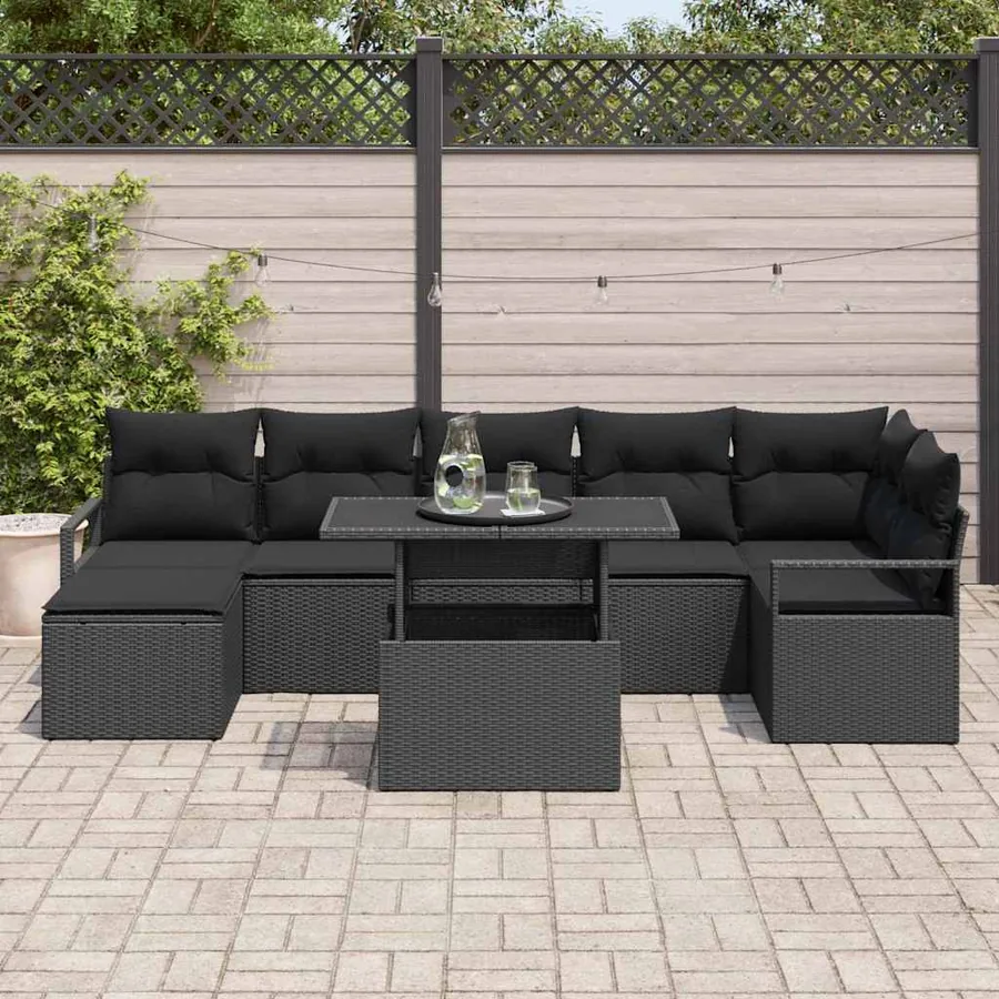 Ensemble de canapé de jardin avec stockage 8 pcs Noir polyrotin - 3