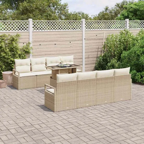Ensemble de canapé de jardin 7 pcs Beige et crème polyrotin