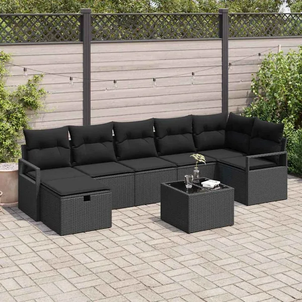 Ensemble de Canapés avec coussin 8 pcs Noir polyrotin