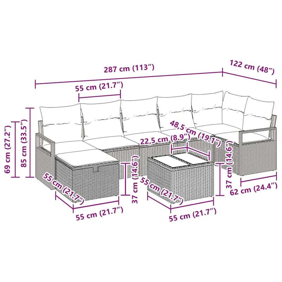 Ensemble de Canapés avec coussin 8 pcs Noir polyrotin - 11
