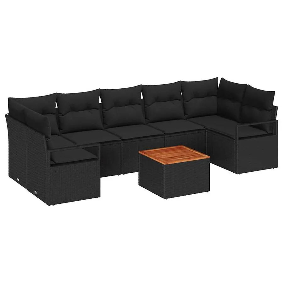 Ensemble de canapé de jardin avec coussin 8 pcs Noir polyrotin - 2