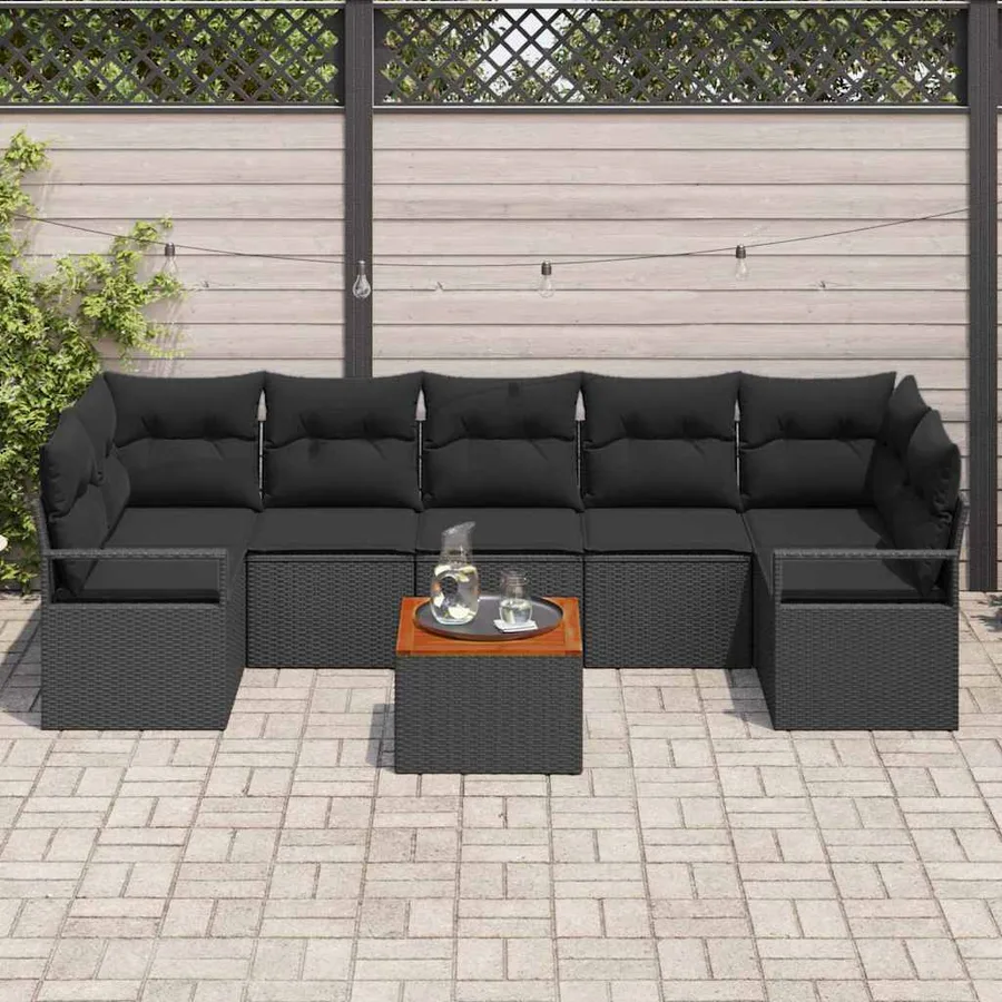 Ensemble de canapé de jardin avec coussin 8 pcs Noir polyrotin - 3
