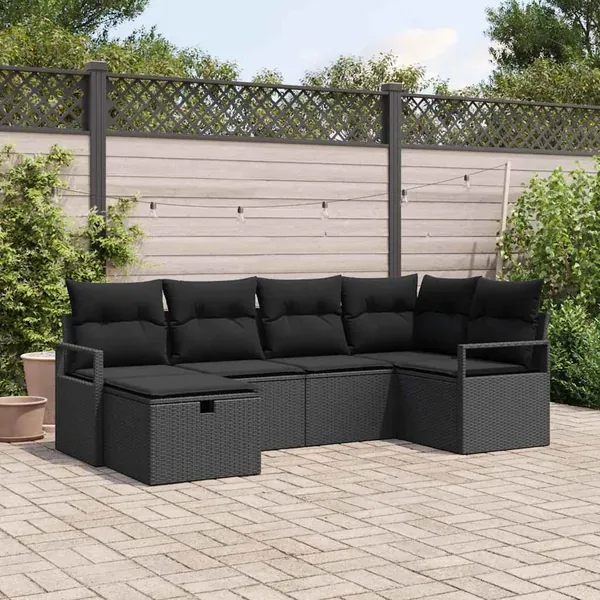 Ensemble de Canapés avec coussin avec stockage Noir polyrotin