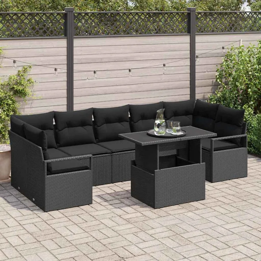 Ensemble de canapé de jardin avec coussin 8 pcs Noir polyrotin