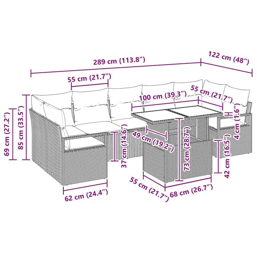 Ensemble de canapé de jardin avec coussin 8 pcs Noir polyrotin - 11