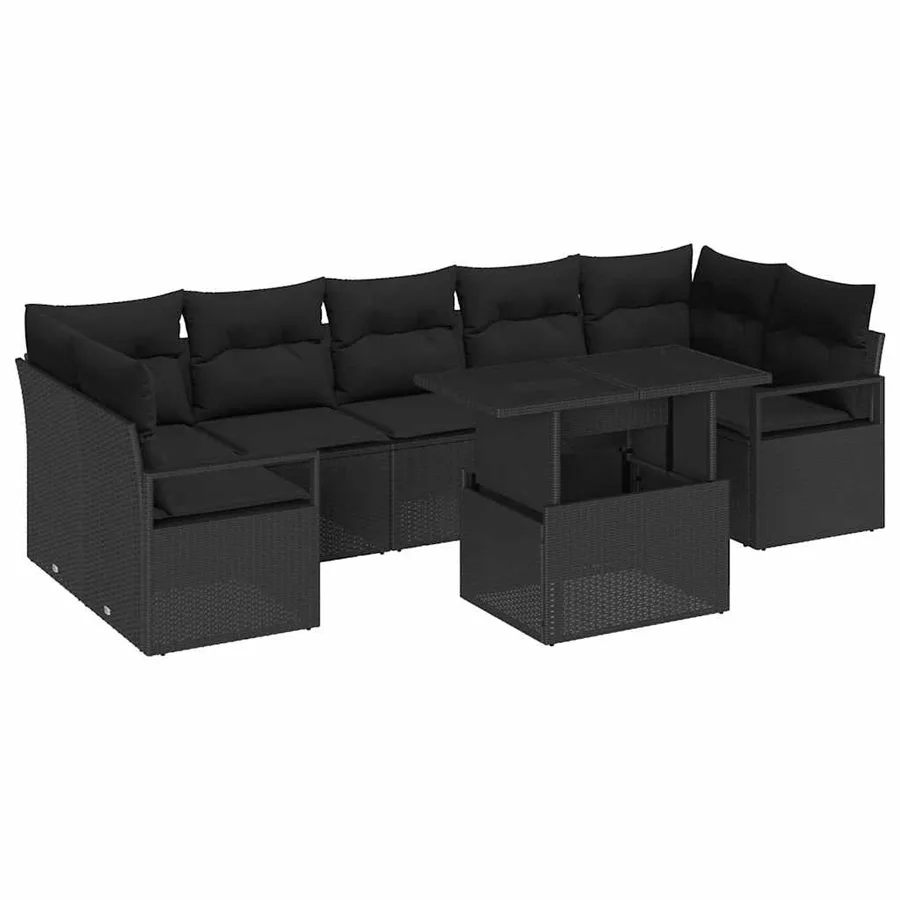 Ensemble de canapé de jardin avec coussin 8 pcs Noir polyrotin - 2