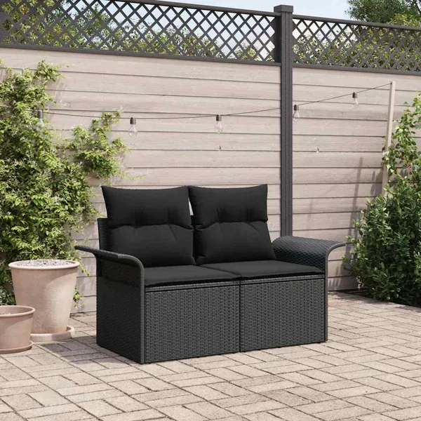 Canapé de jardin avec coussin Noir 141 x 62 x 69 cm polyrotin