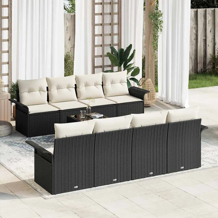 Ensemble de canapé de jardin 9 pcs Noir et Crème polyrotin