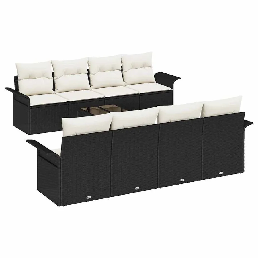 Ensemble de canapé de jardin 9 pcs Noir et Crème polyrotin - 2