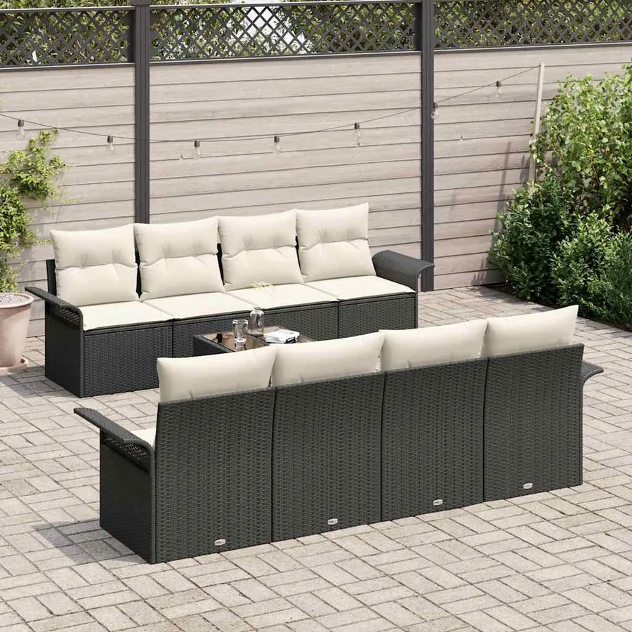 Ensemble de canapé de jardin 9 pcs Noir et Crème polyrotin - 3