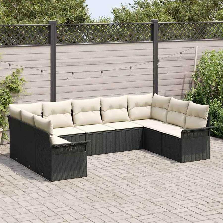 Ensemble de canapé de jardin avec stockage 9 pcs Noir polyrotin - 3