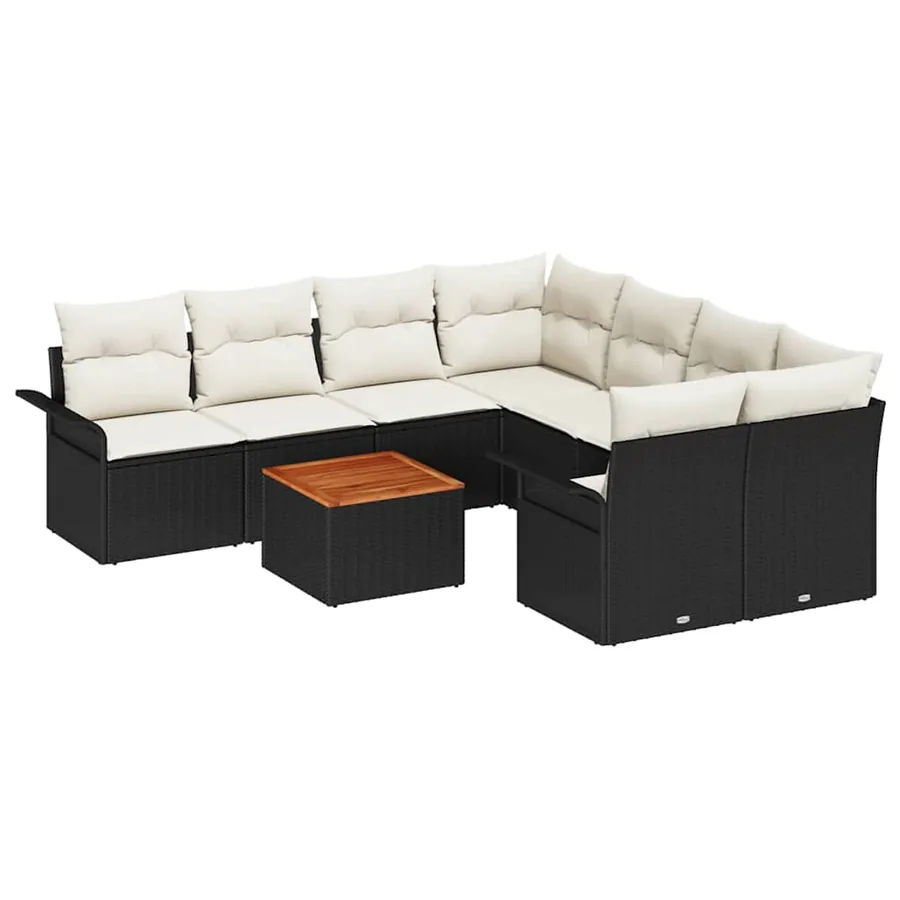Ensemble de canapé de jardin 9 pcs Noir et Crème polyrotin - 2