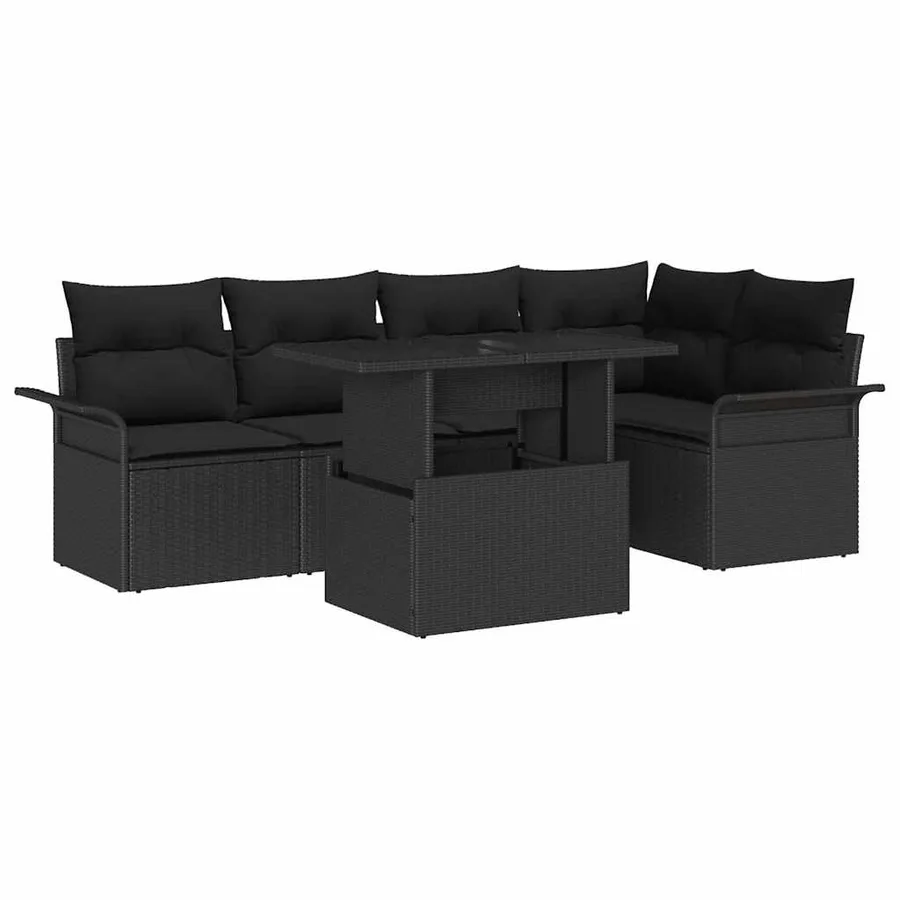 Ensemble de canapé de jardin avec coussin 6 pcs Noir polyrotin - 2