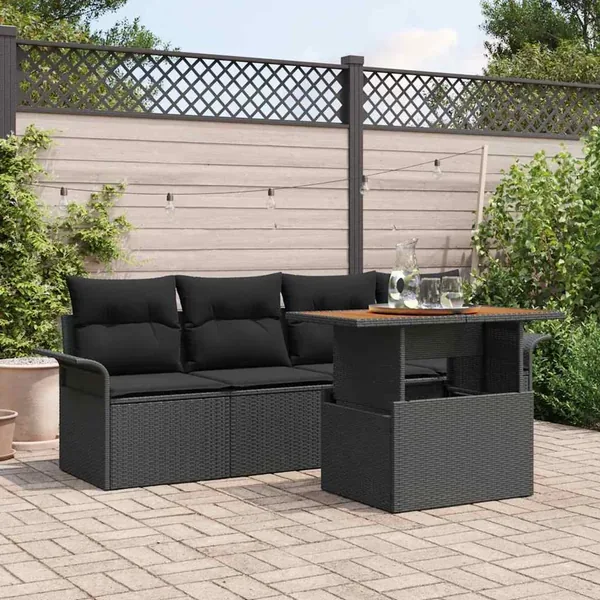 Ensemble de canapé de jardin avec coussin 5 pcs Noir polyrotin