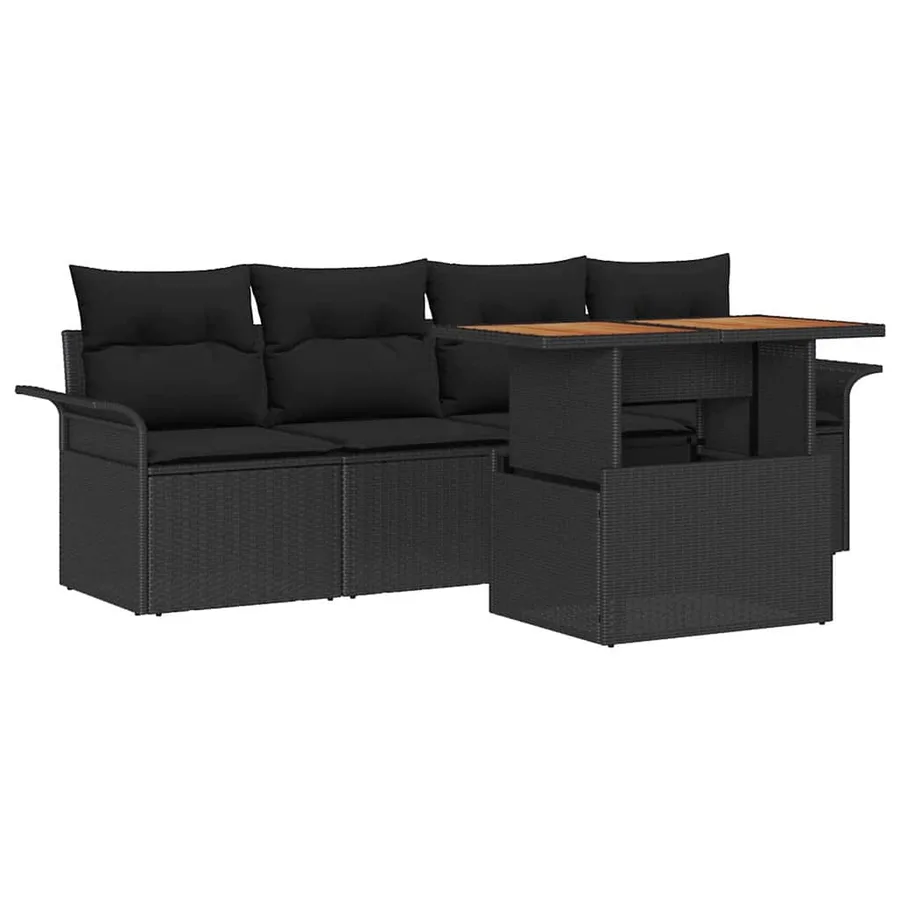Ensemble de canapé de jardin avec coussin 5 pcs Noir polyrotin - 2