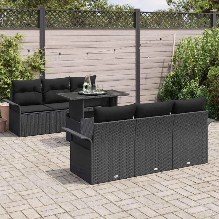 Ensemble de canapé de jardin avec coussin 7 pcs Noir polyrotin - 3
