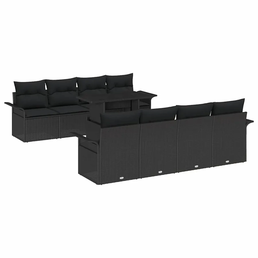 Ensemble de canapé de jardin avec coussin 9 pcs Noir polyrotin - 2