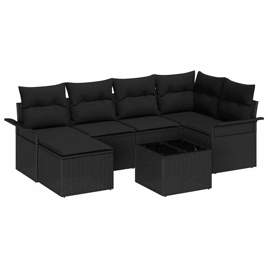 Ensemble de canapé de jardin avec stockage 7 pcs Noir polyrotin - 2