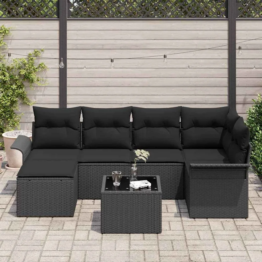 Ensemble de canapé de jardin avec stockage 7 pcs Noir polyrotin - 3