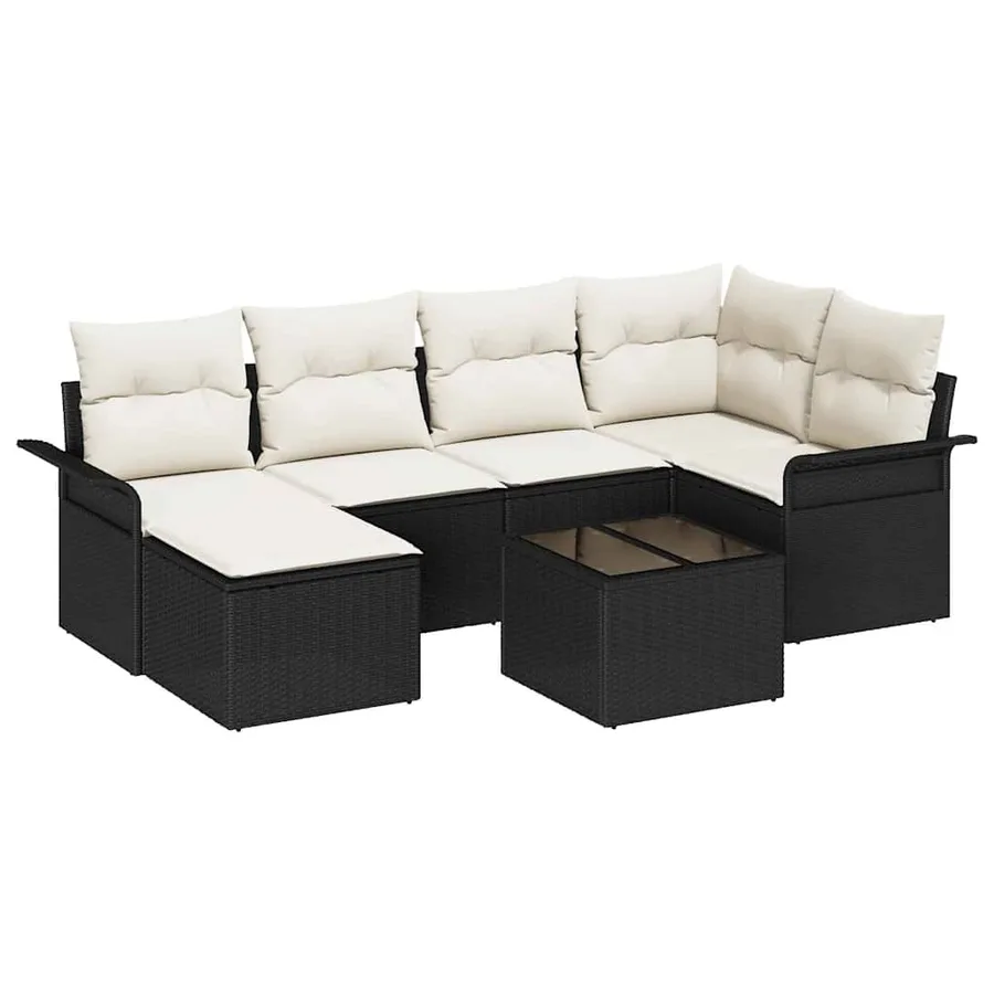 Ensemble de canapé de jardin avec stockage 7 pcs Noir polyrotin - 2
