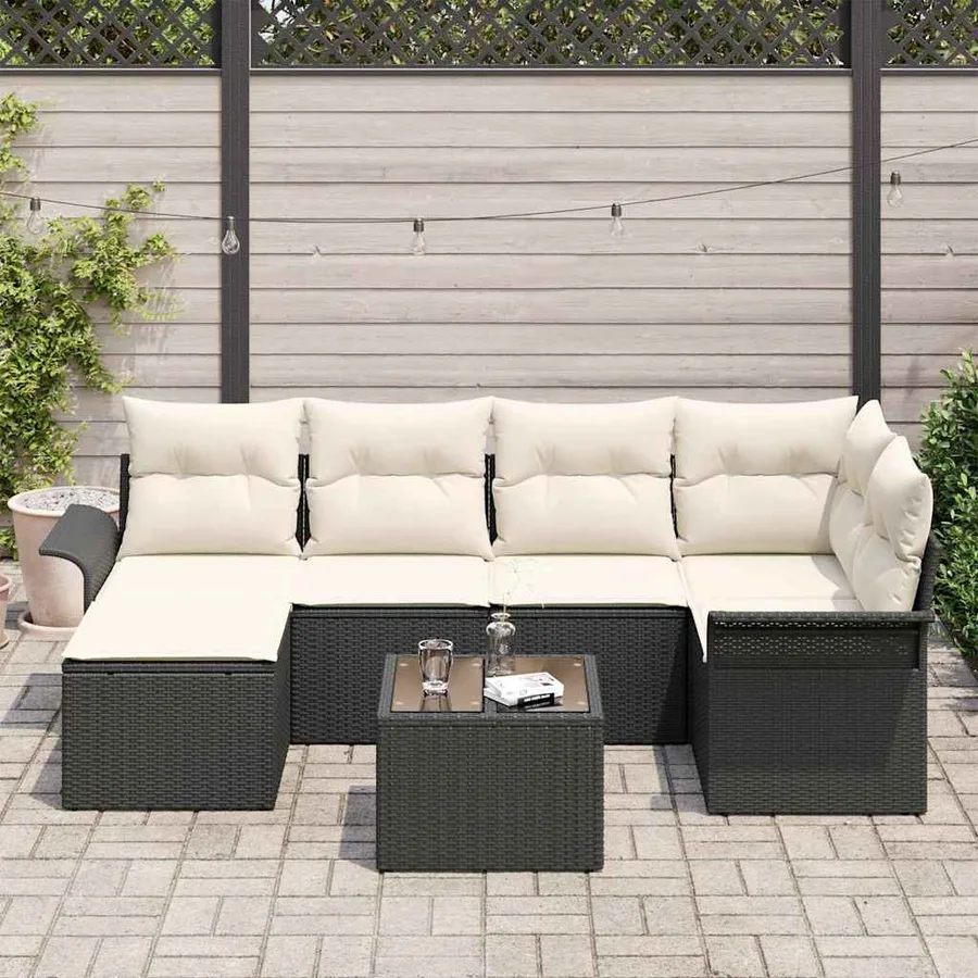 Ensemble de canapé de jardin avec stockage 7 pcs Noir polyrotin - 3