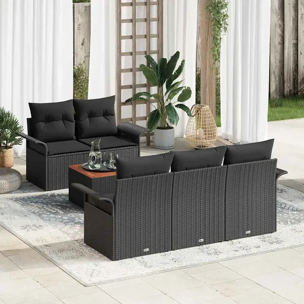 Ensemble de canapé de jardin avec stockage 6 pcs Noir polyrotin