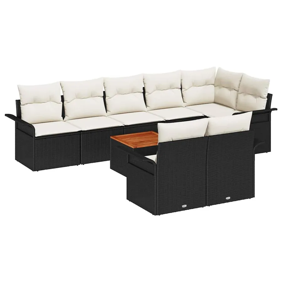 Ensemble de canapé de jardin 9 pcs Noir et Crème polyrotin - 2