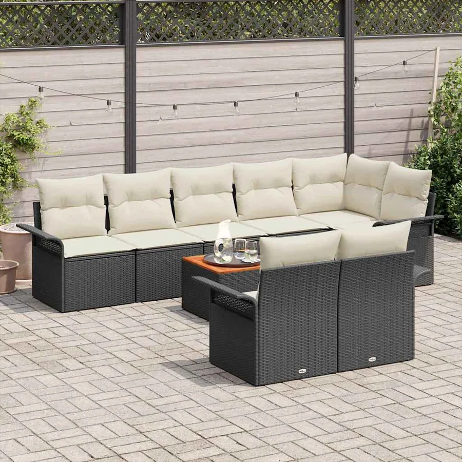 Ensemble de canapé de jardin 9 pcs Noir et Crème polyrotin - 3