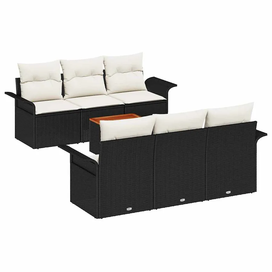 Ensemble de canapé de jardin 7 pcs Noir et Crème polyrotin - 2