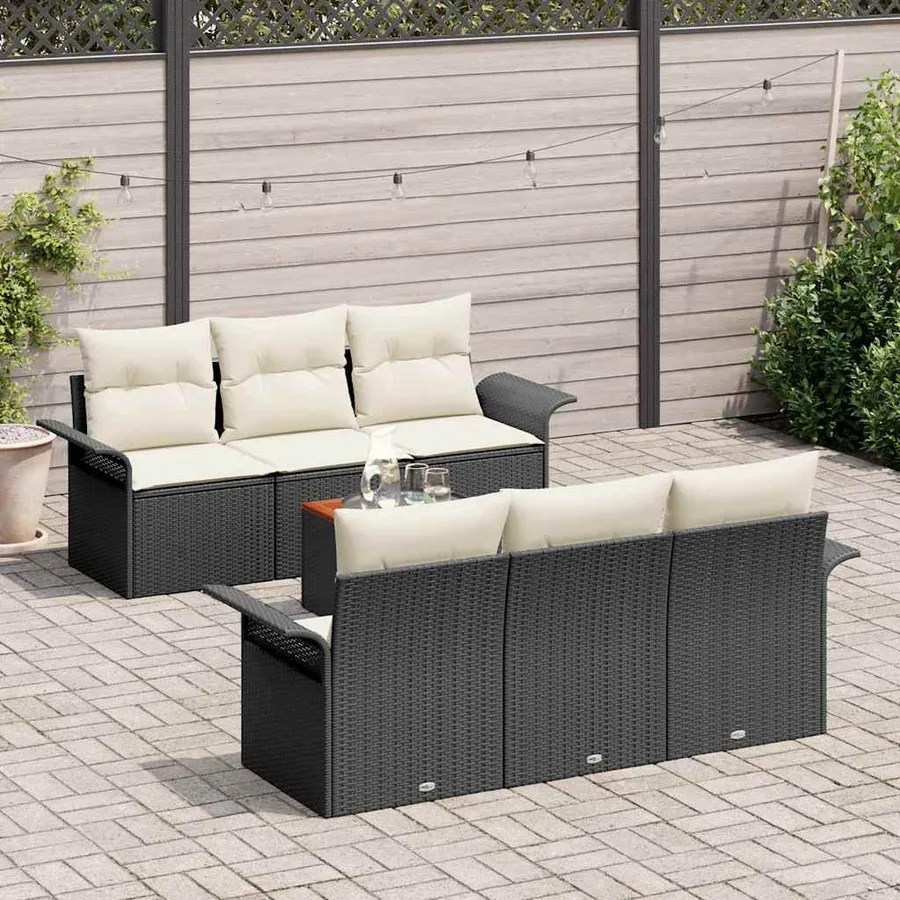 Ensemble de canapé de jardin 7 pcs Noir et Crème polyrotin - 3