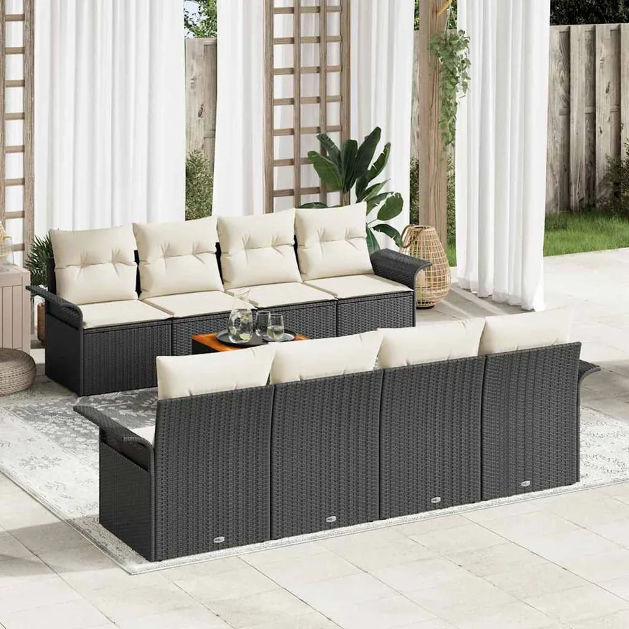Ensemble de canapé de jardin 9 pcs Noir et Crème polyrotin