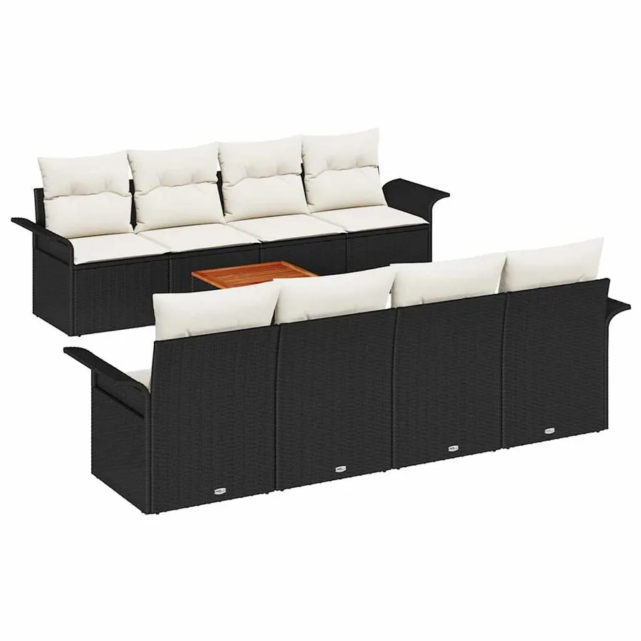 Ensemble de canapé de jardin 9 pcs Noir et Crème polyrotin - 2