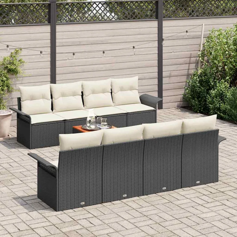 Ensemble de canapé de jardin 9 pcs Noir et Crème polyrotin - 3