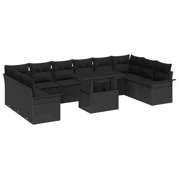Ensemble de canapé de jardin 11 pcs Noir Poly Rattan