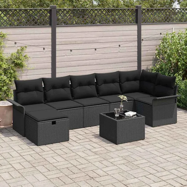 Ensemble de canapé de jardin avec coussin 8 pcs Noir polyrotin
