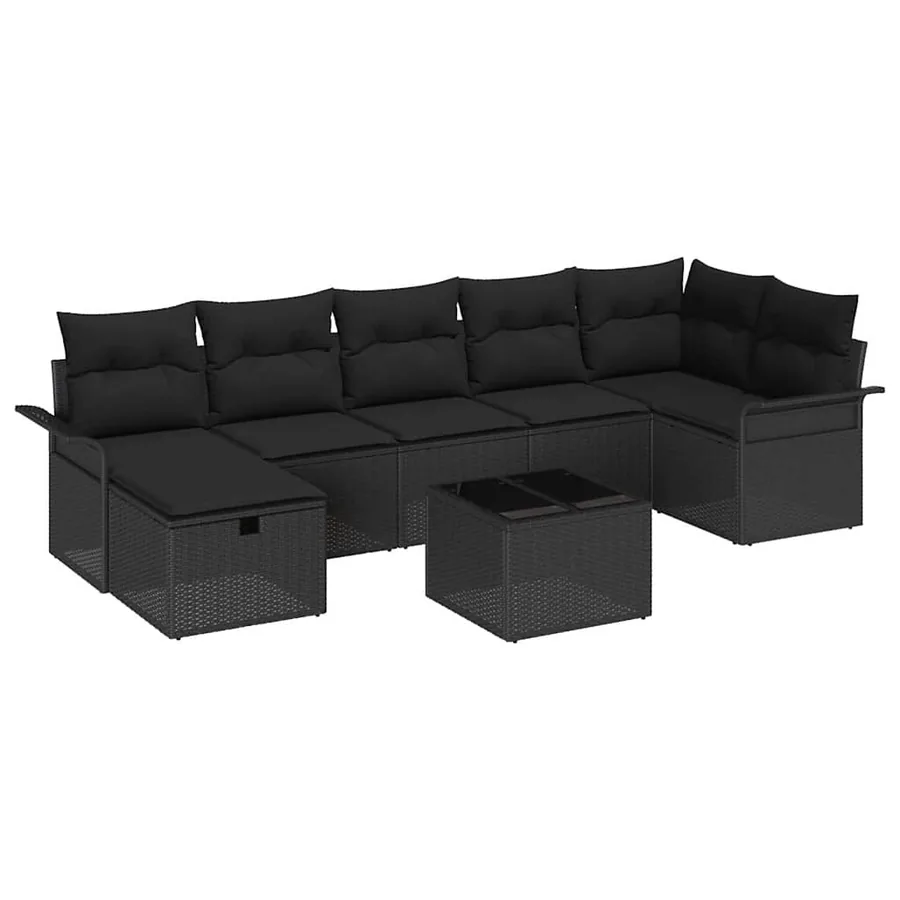 Ensemble de canapé de jardin avec coussin 8 pcs Noir polyrotin - 2