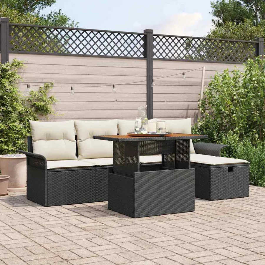 Ensemble de canapé de jardin 6 pcs Noir polyrotin