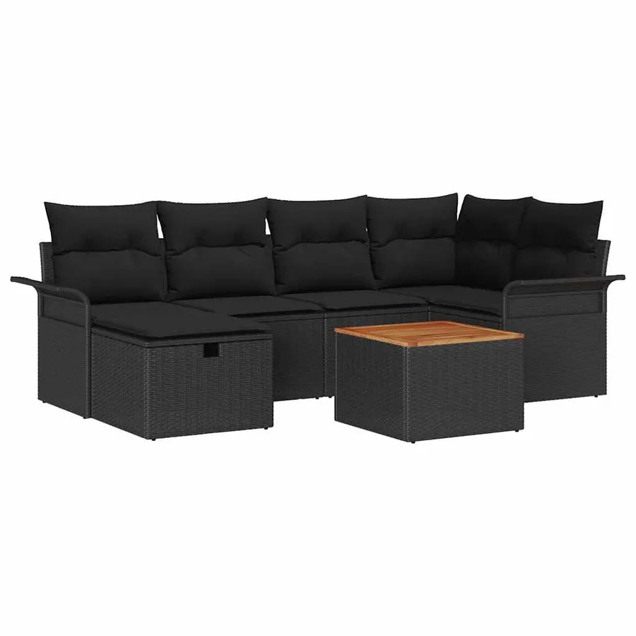 Ensemble de canapé de jardin avec coussin 7 pcs Noir Poly rotin - 2