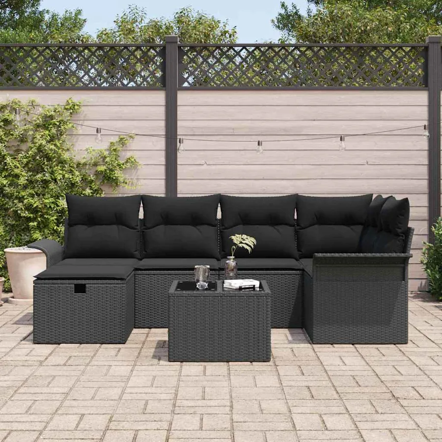 Ensemble de canapé de jardin avec coussin 7 pcs Poly rotin - 3