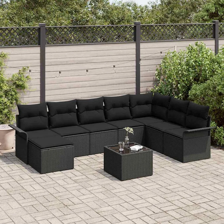 Ensemble de canapé de jardin avec coussin 9 pcs Noir polyrotin