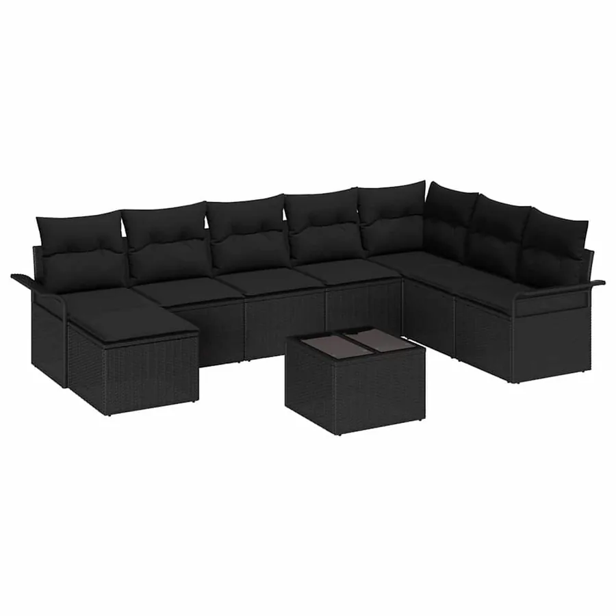 Ensemble de canapé de jardin avec coussin 9 pcs Noir polyrotin - 2
